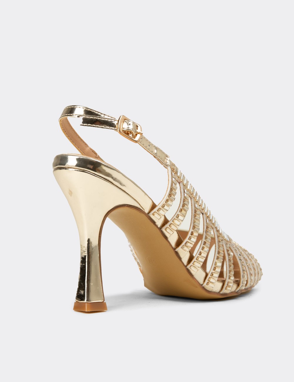 Women's Gold Slingback Evening Heel - 26204ZALTM01