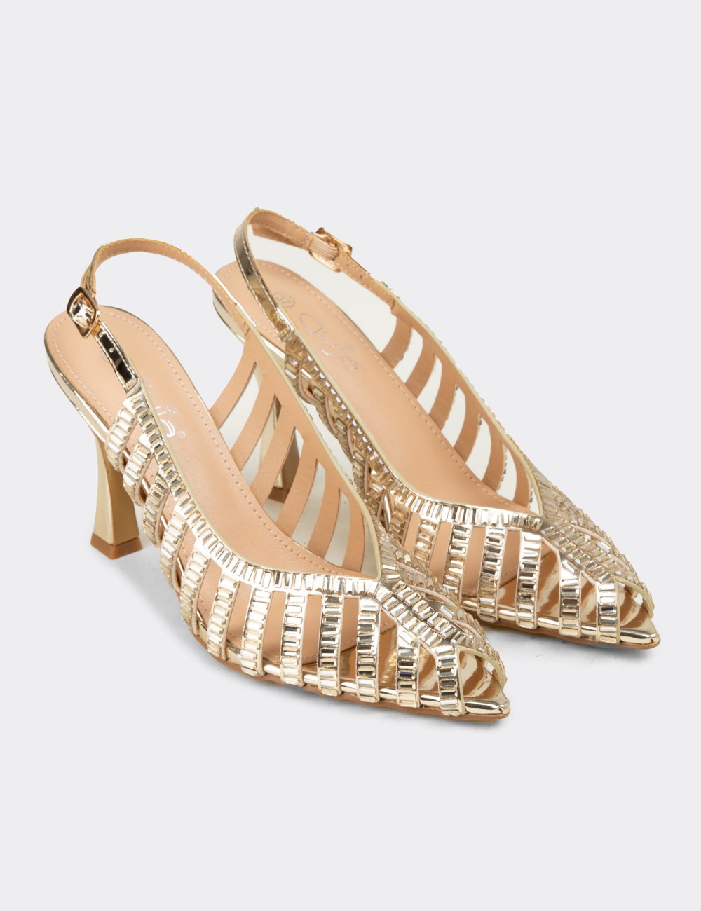 Women's Gold Slingback Evening Heel - 26204ZALTM01