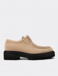 Women's Beige Suede Leather Lace-Up Footwear
