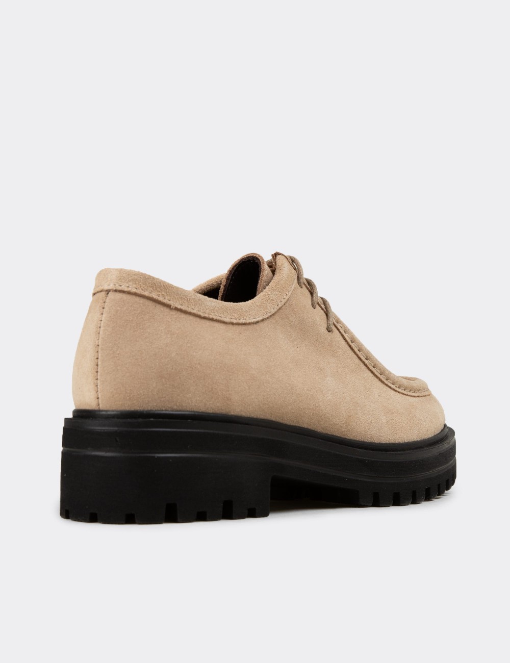 Women's Beige Suede Leather Lace-Up Footwear - 02019ZBEJE02