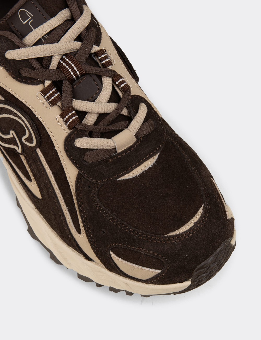 Women's Brown Suede Leather Sneakers - 26368ZKHVZ01