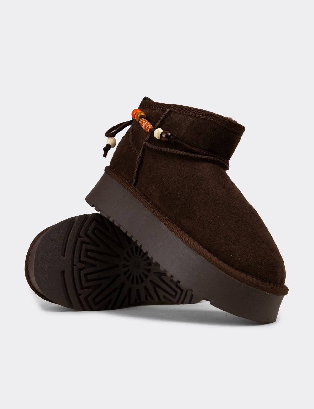 Women's Brown Suede Leather Ankle Boots - 26430ZKHVC01