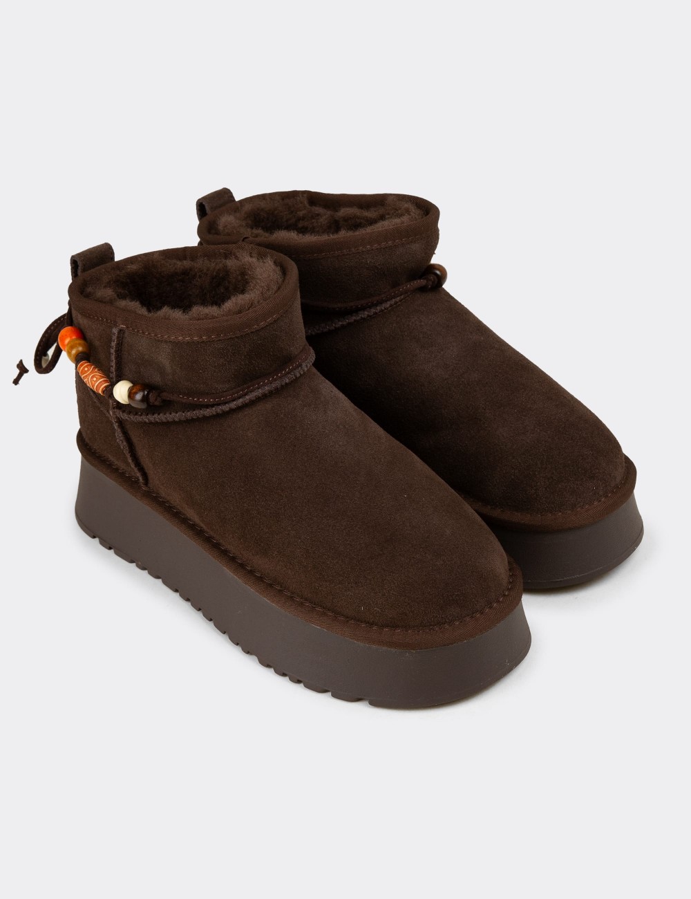 Women's Brown Suede Leather Ankle Boots - 26430ZKHVC01