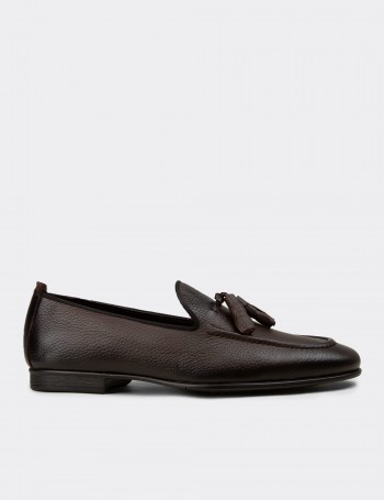 Men's Brown Leather Loafers with Tassel
