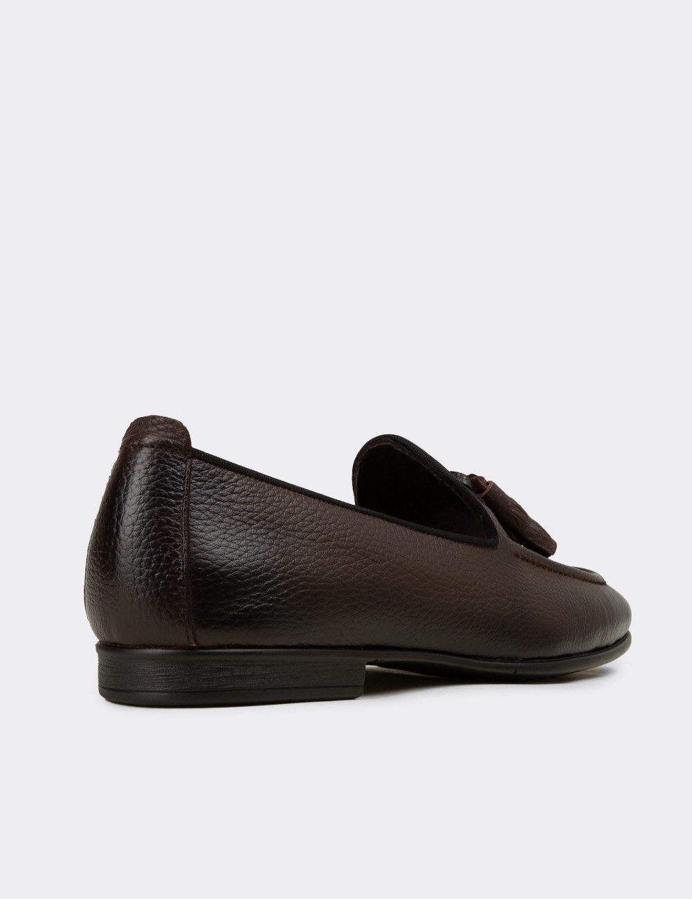 Men's Brown Leather Loafers with Tassel - 01701MKHVC94