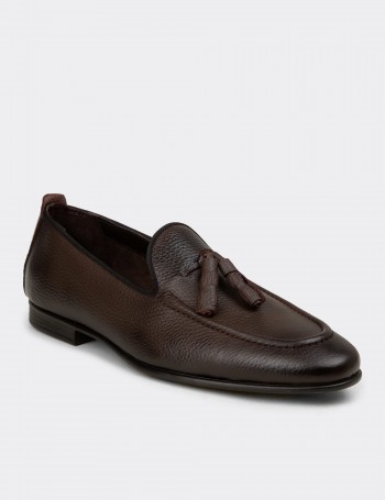 Men's Brown Leather Loafers with Tassel