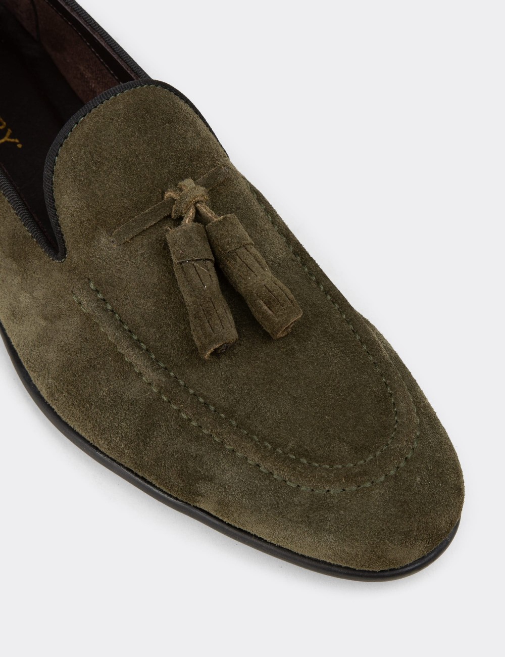 Men's Green Leather Loafers with Tassels - 01701MYSLC09