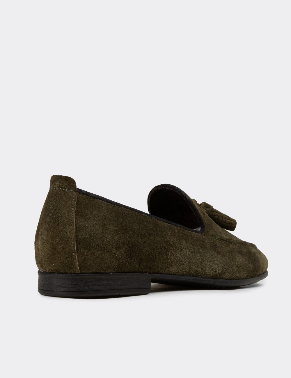 Men's Green Leather Loafers with Tassels - 01701MYSLC09