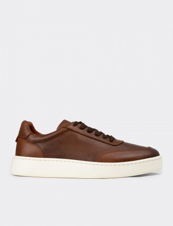 Men's Tan Leather Sneakers - 04406MTBAE01