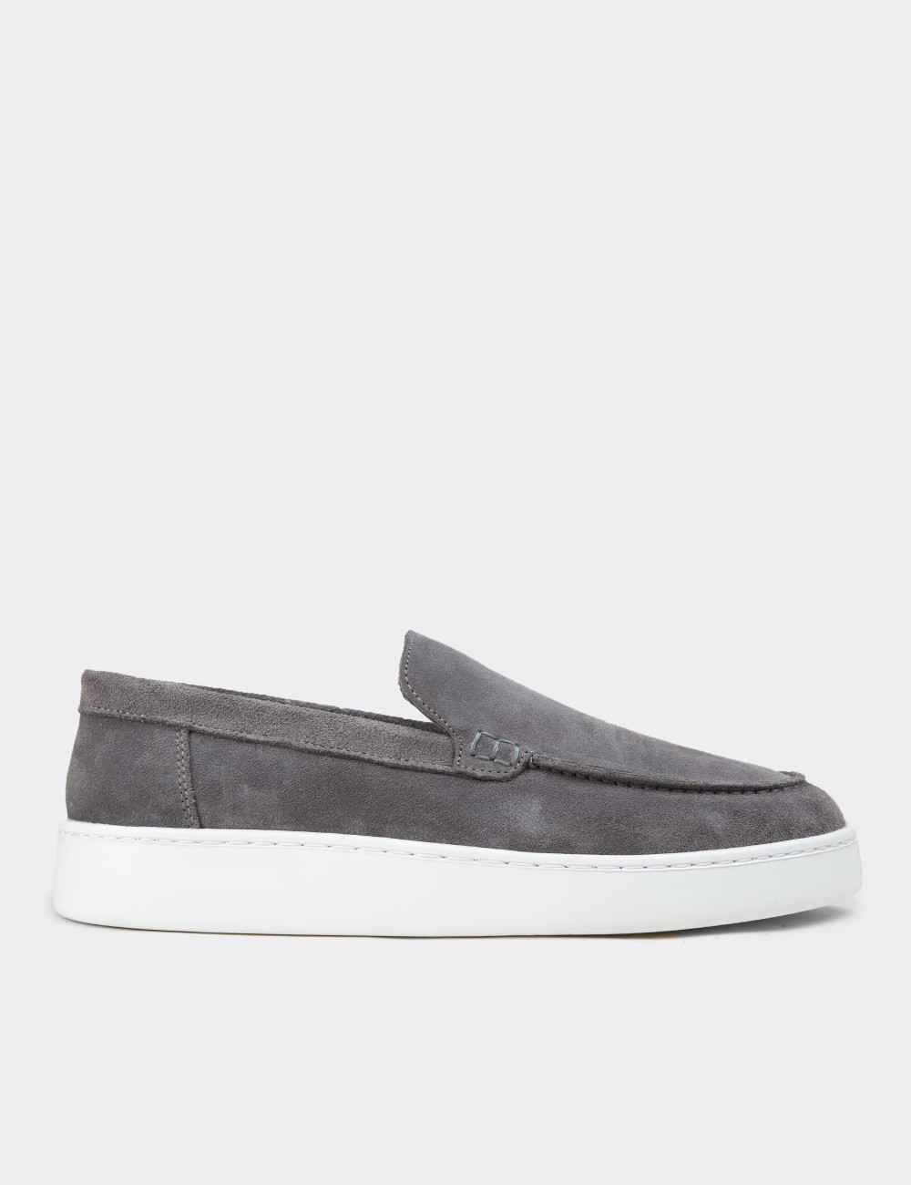 Men's Gray Suede Leather Loafers - 04405MGRIE01