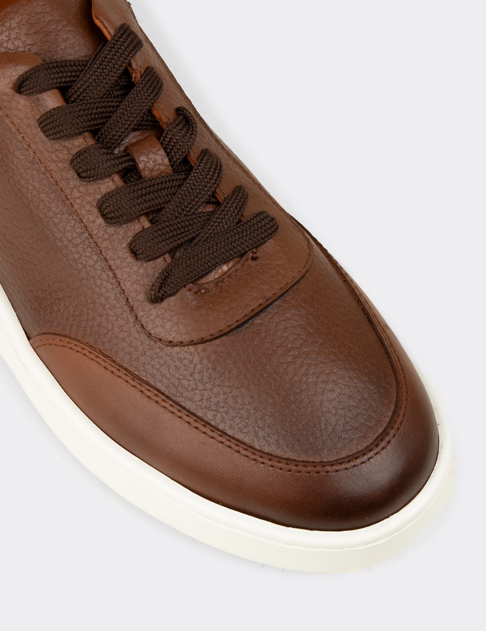 Men's Tan Leather Sneakers - 04406MTBAE01