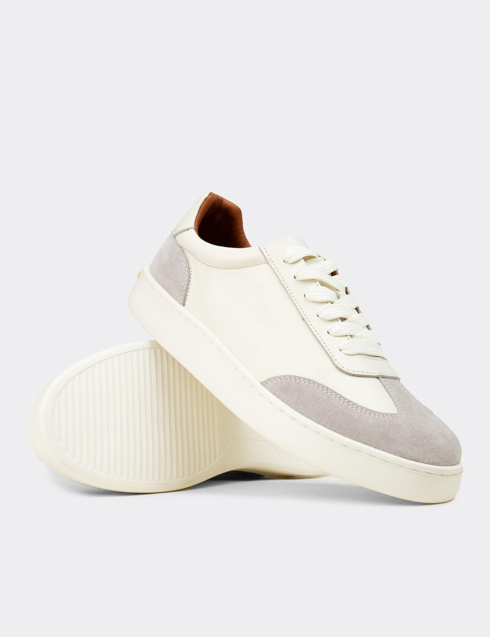 Men's White Leather Sneakers - 04407MBYZE01