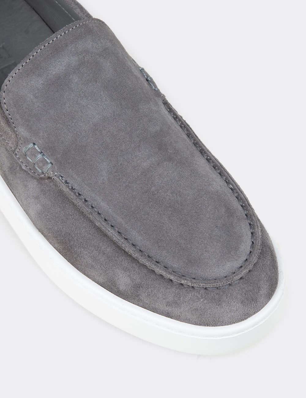 Men's Gray Suede Leather Loafers - 04405MGRIE01