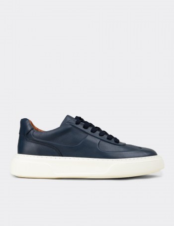 Men's Navy Leather Sneakers