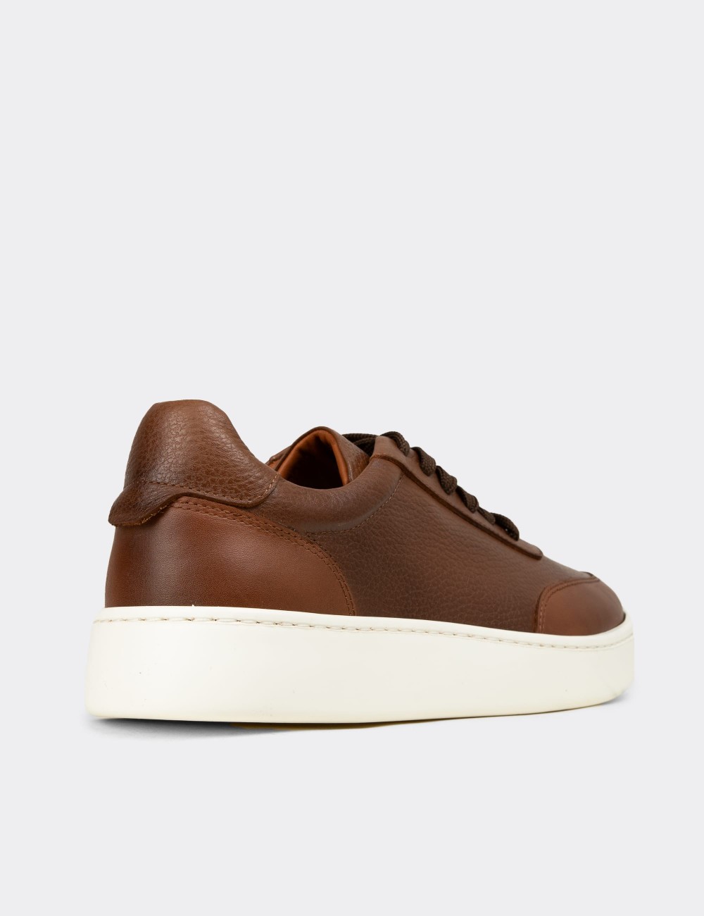 Men's Tan Leather Sneakers - 04406MTBAE01