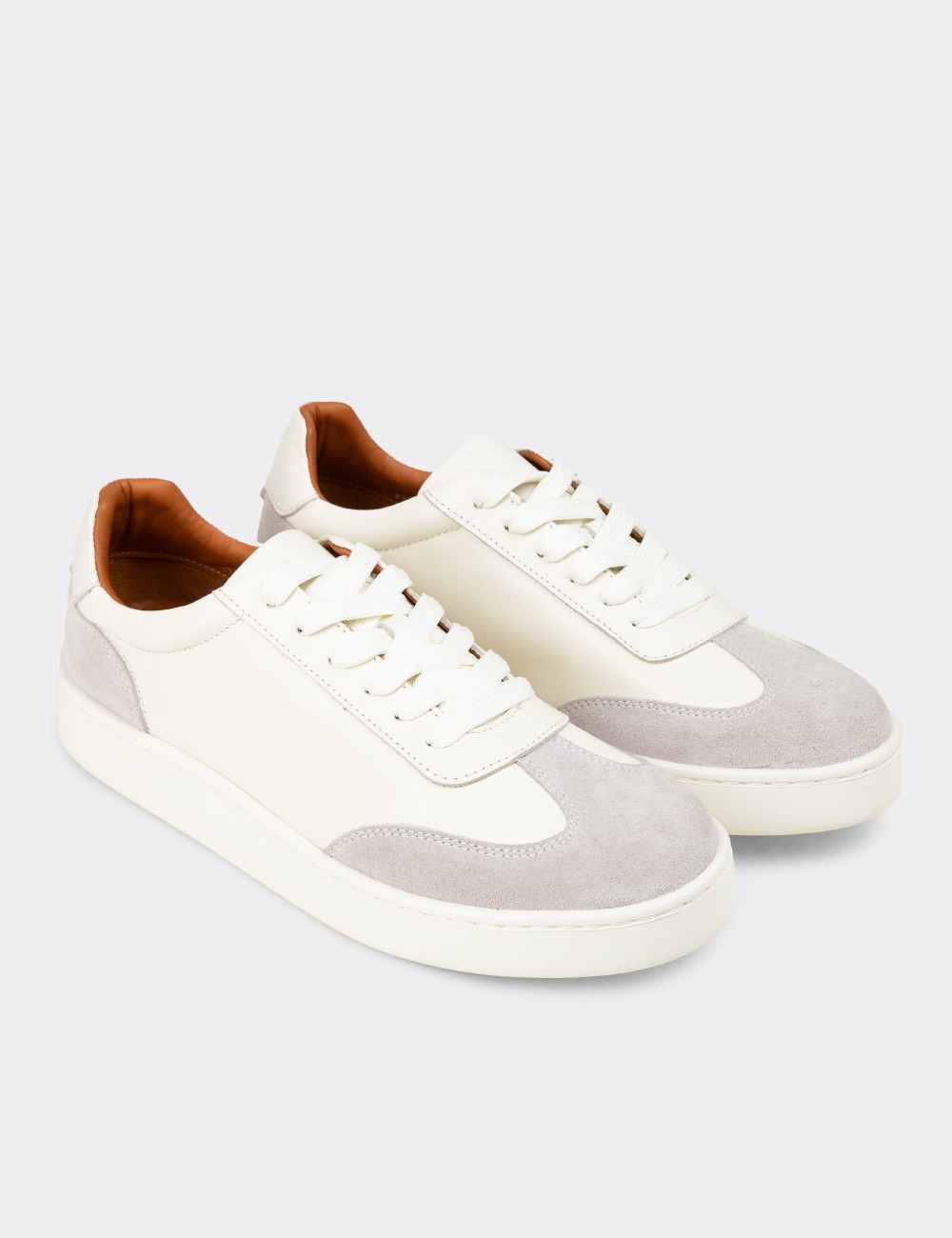 Men's White Leather Sneakers - 04407MBYZE01