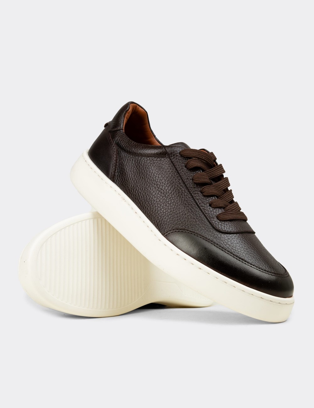 Men's Brown Leather Sneakers - 04406MKHVE01