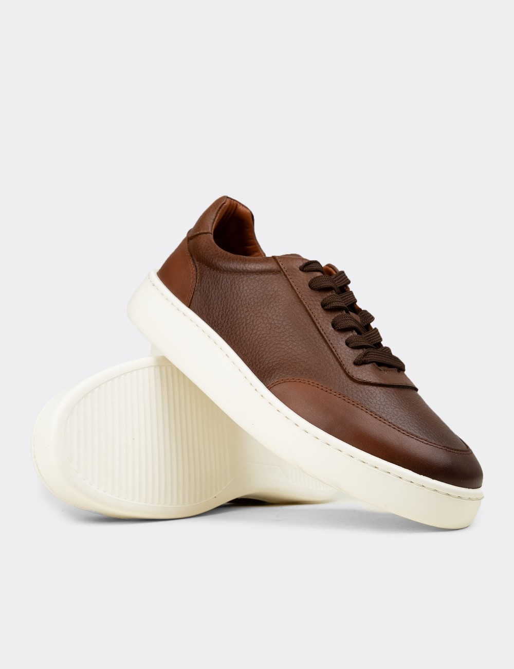 Men's Tan Leather Sneakers - 04406MTBAE01