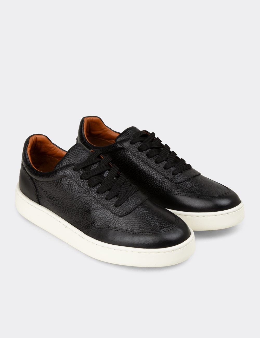 Men's Black Leather Sneakers - 04406MSYHE01