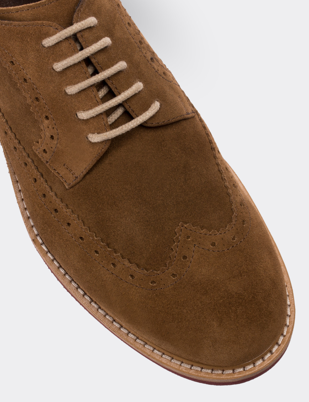 Tan Suede Leather Lace-up Shoes - 01293MTBAE09