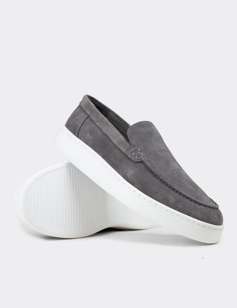 Men's Gray Suede Leather Loafers - 04405MGRIE01