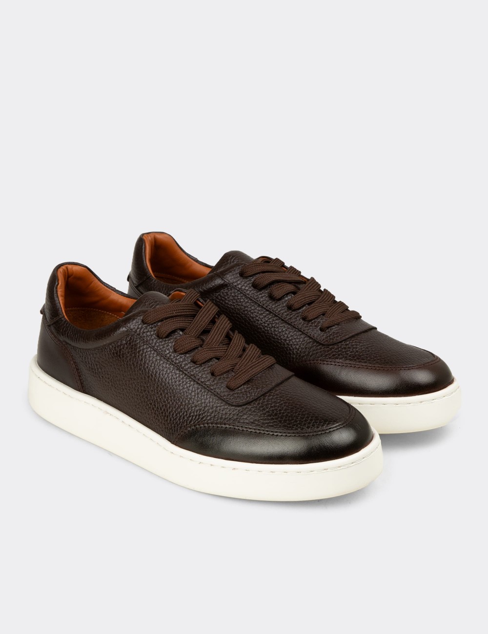Men's Brown Leather Sneakers - 04406MKHVE01