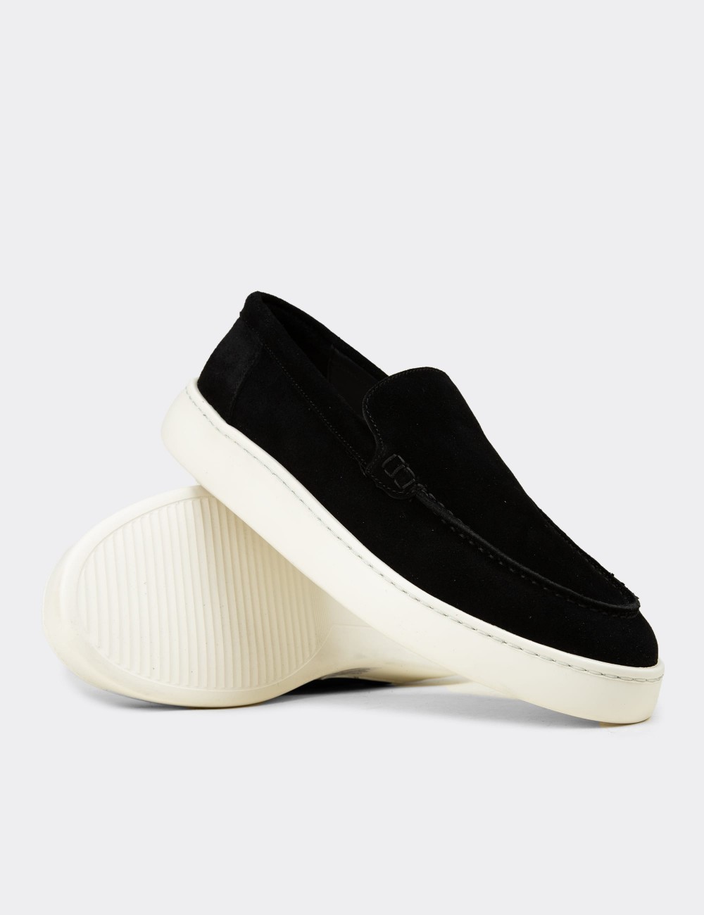 Men's Black Suede Leather Loafers - 04405MSYHE01