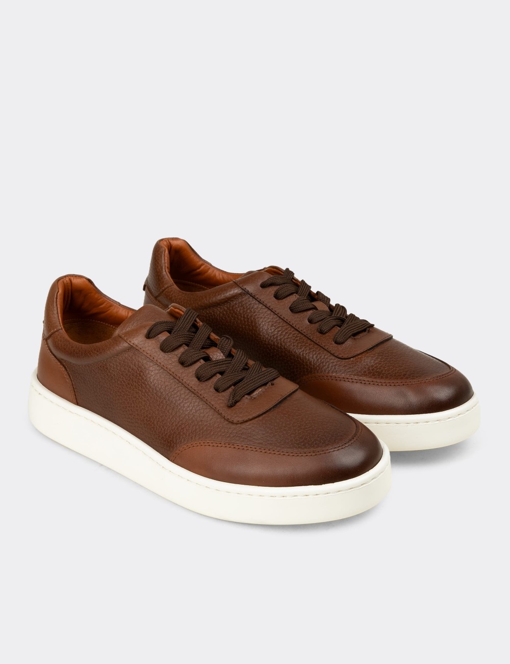 Men's Tan Leather Sneakers - 04406MTBAE01