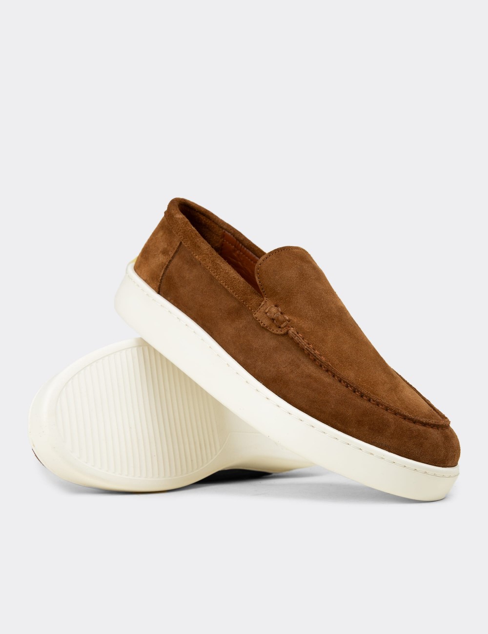 Men's Tan Suede Leather Loafers - 04405MTBAE01