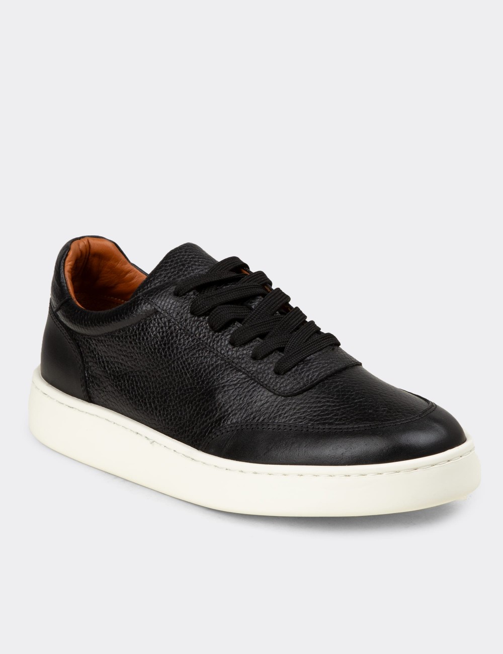 Men's Black Leather Sneakers - 04406MSYHE01