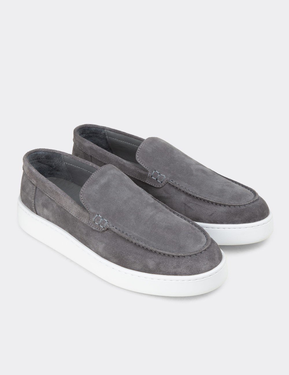 Men's Gray Suede Leather Loafers - 04405MGRIE01