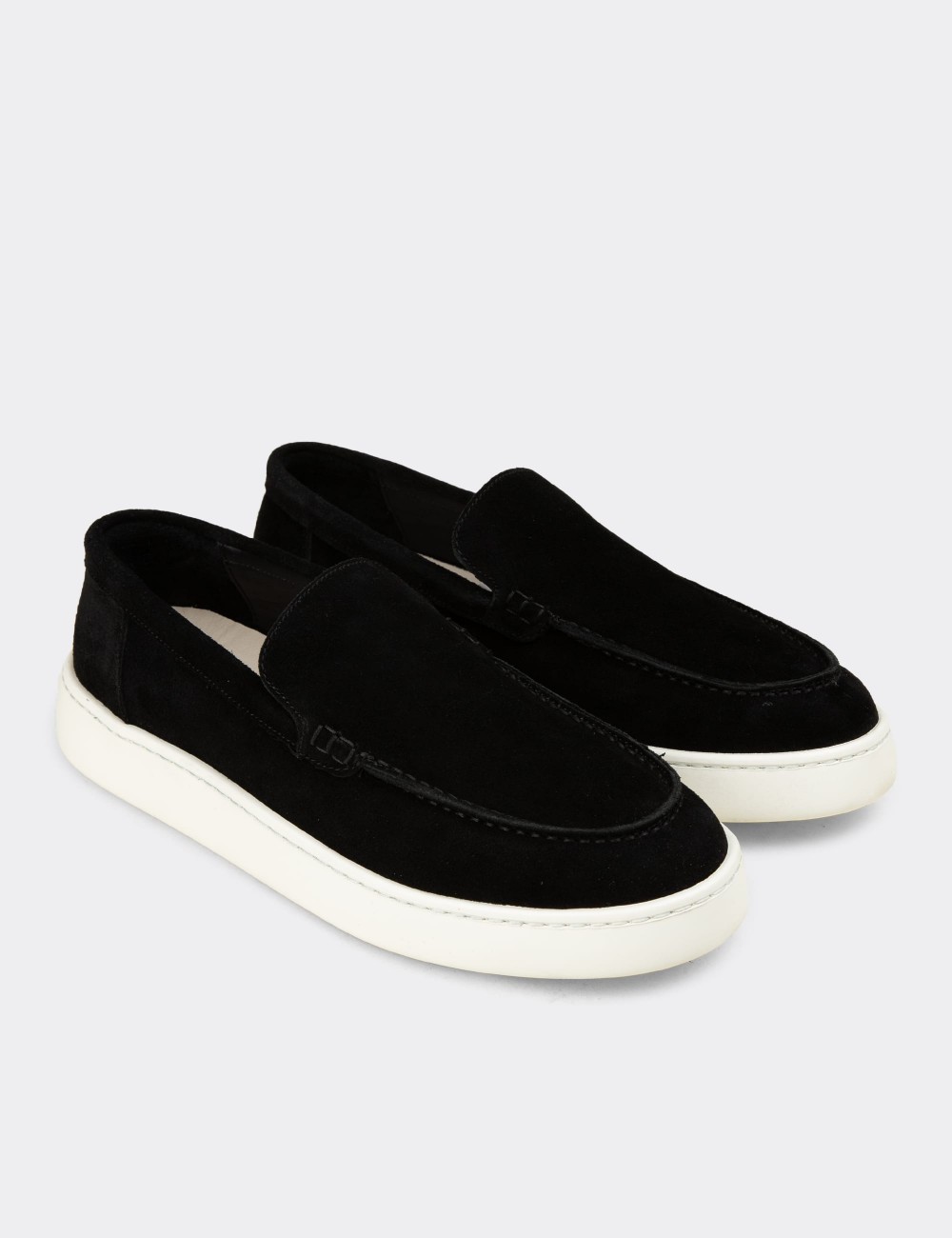 Men's Black Suede Leather Loafers - 04405MSYHE01