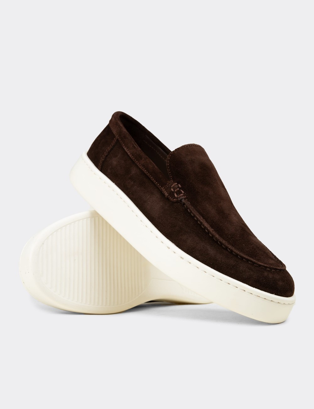 Men's Brown Suede Leather Loafers - 04405MKHVE01