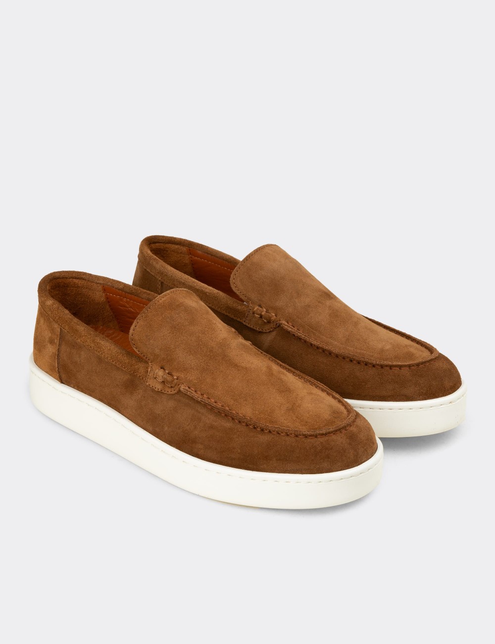 Men's Tan Suede Leather Loafers - 04405MTBAE01