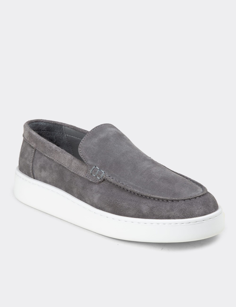 Men's Gray Suede Leather Loafers - 04405MGRIE01