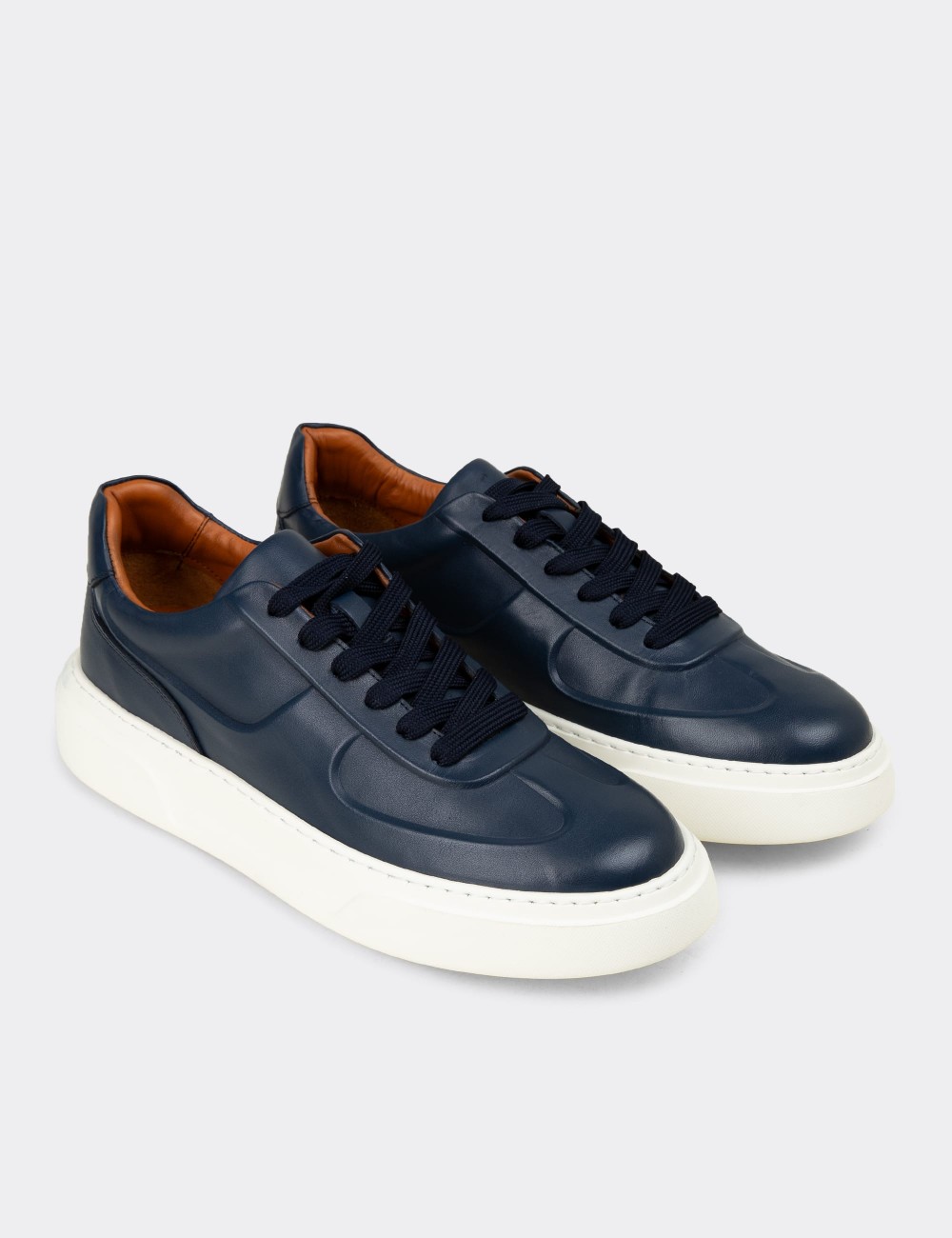 Men's Navy Leather Sneakers - 04601MLCVE01