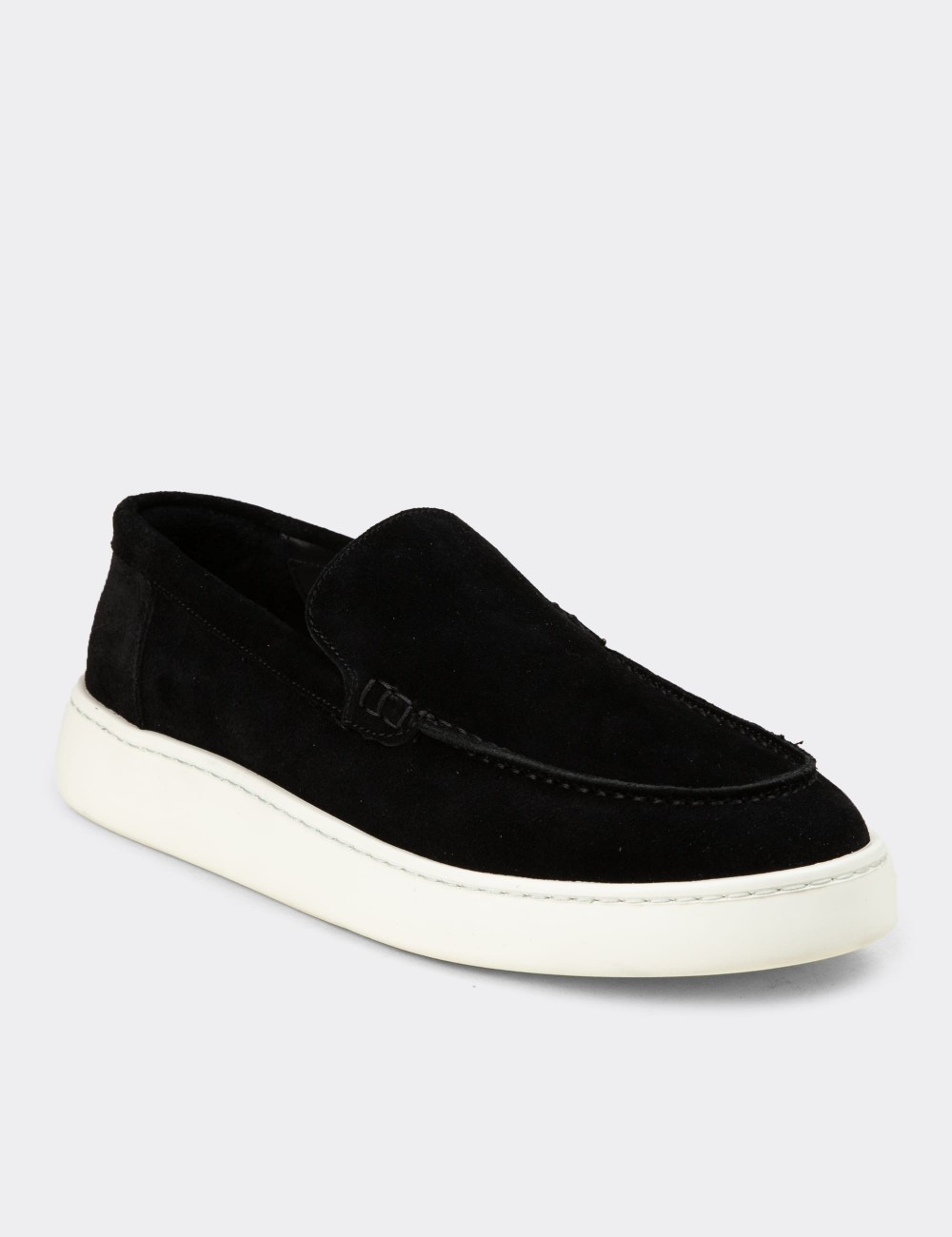 Men's Black Suede Leather Loafers - 04405MSYHE01