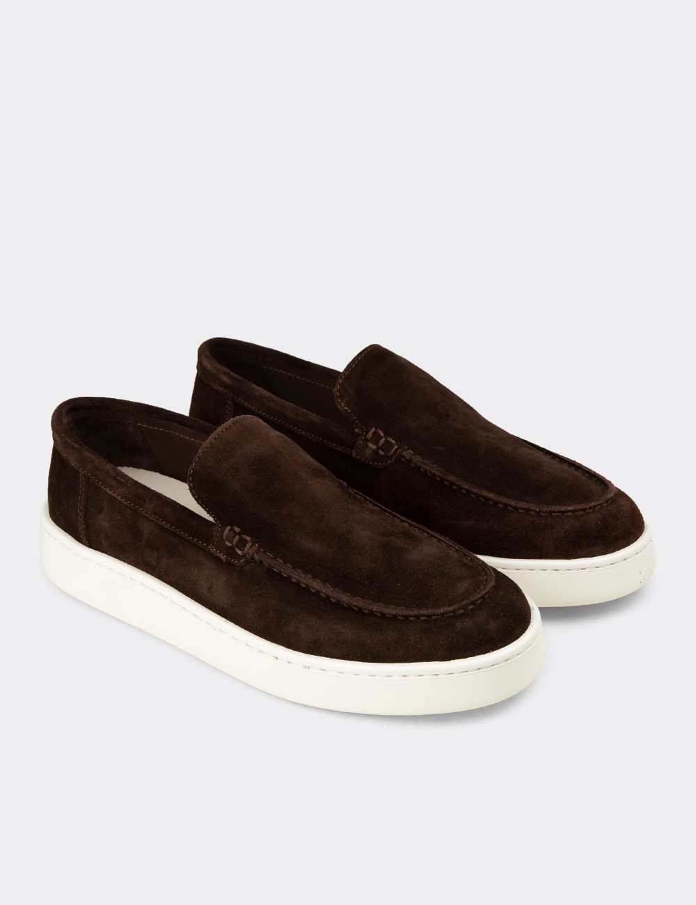 Men's Brown Suede Leather Loafers - 04405MKHVE01