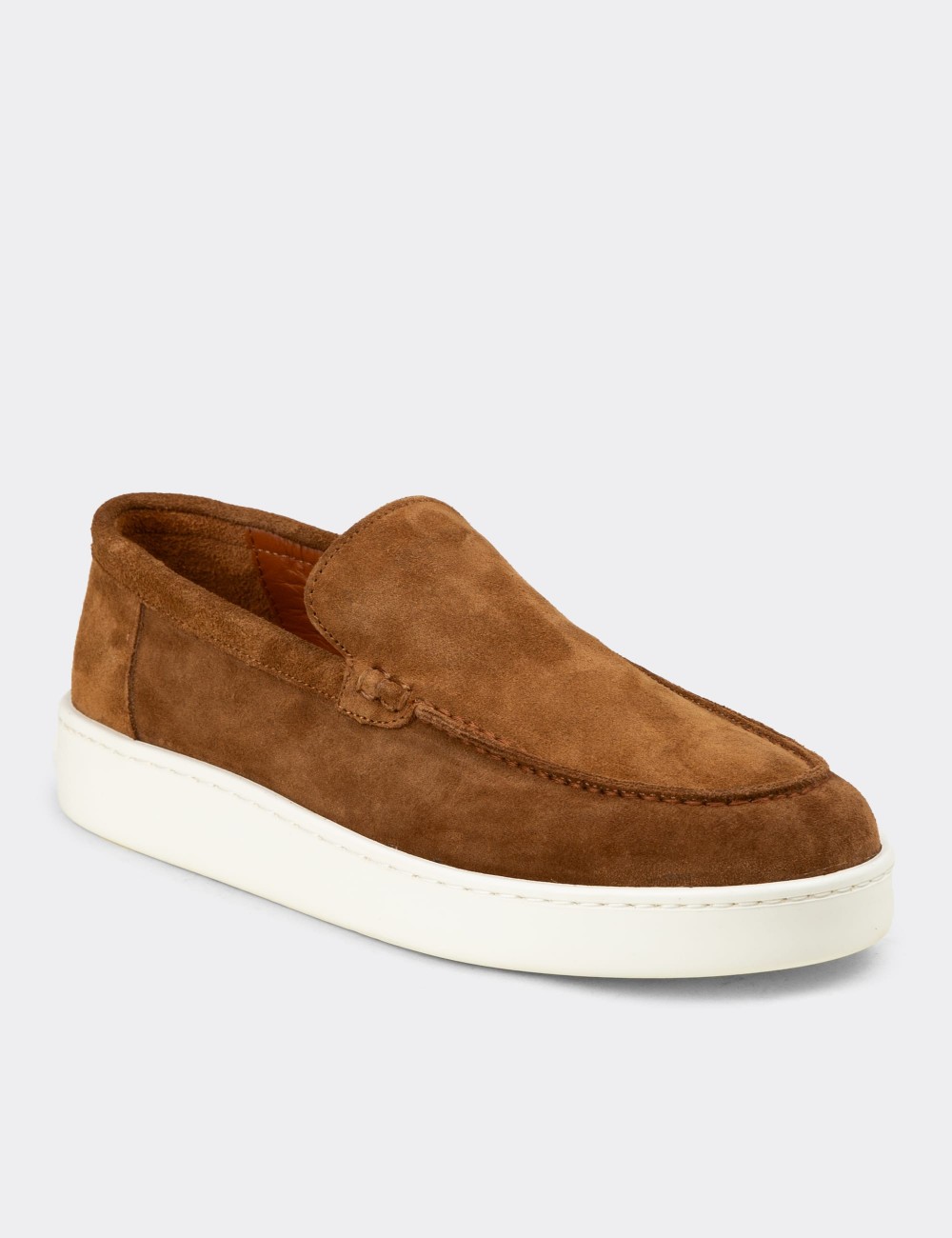 Men's Tan Suede Leather Loafers - 04405MTBAE01