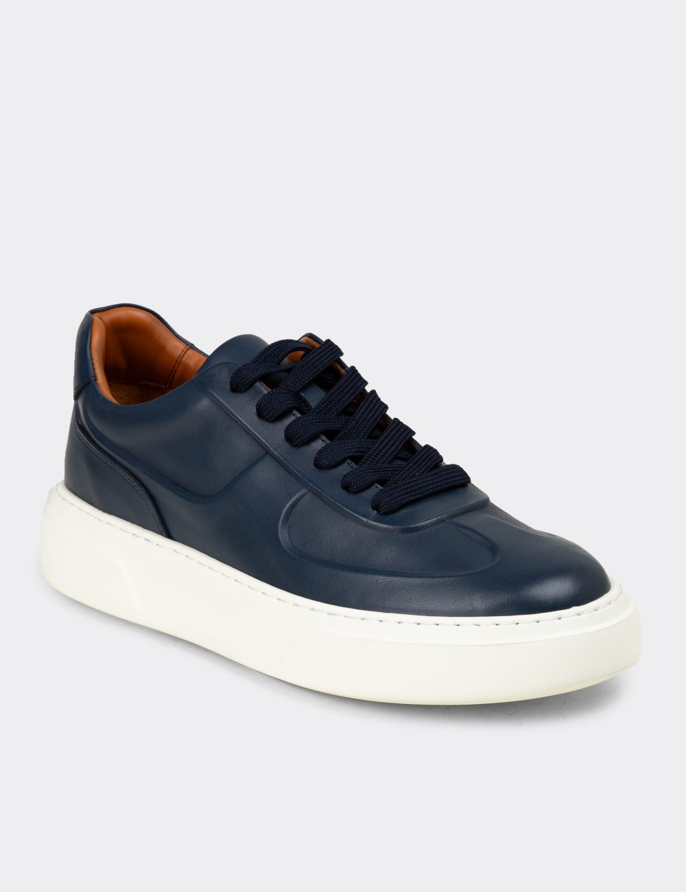 Men's Navy Leather Sneakers - 04601MLCVE01