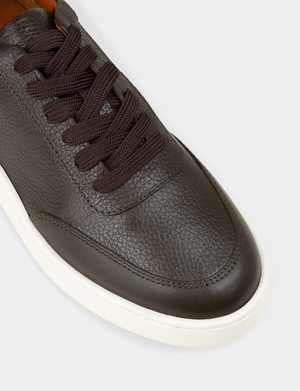 Men's Khaki Leather Sneakers - 04406MHAKE01