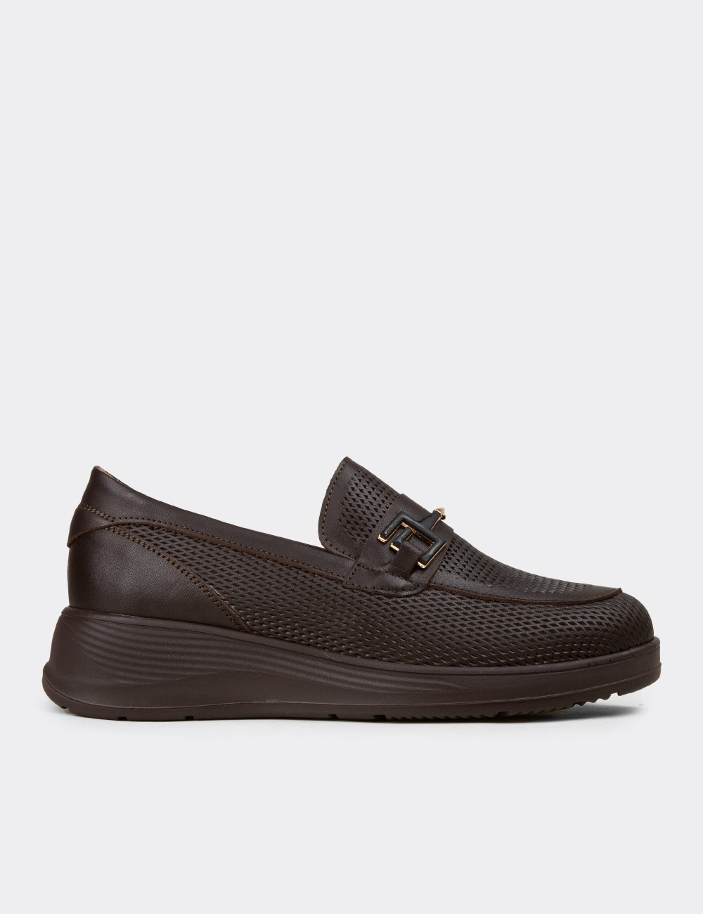 Women's Brown Leather Loafers - N0277ZKHVC01