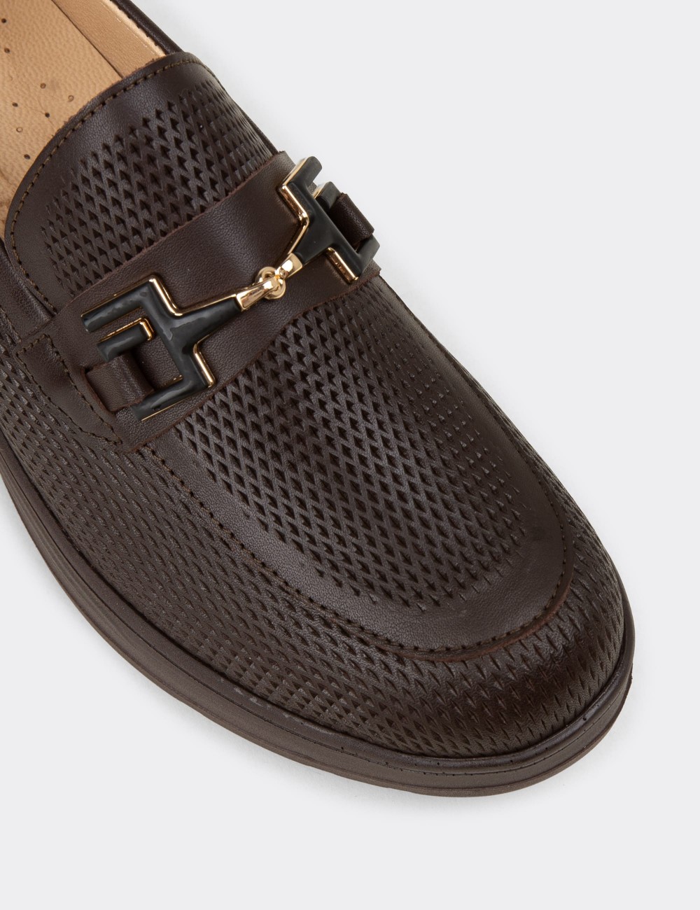 Women's Brown Leather Loafers - N0277ZKHVC01