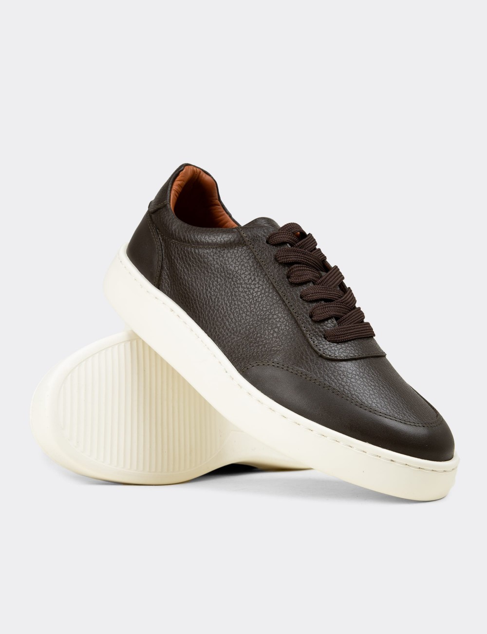 Men's Khaki Leather Sneakers - 04406MHAKE01