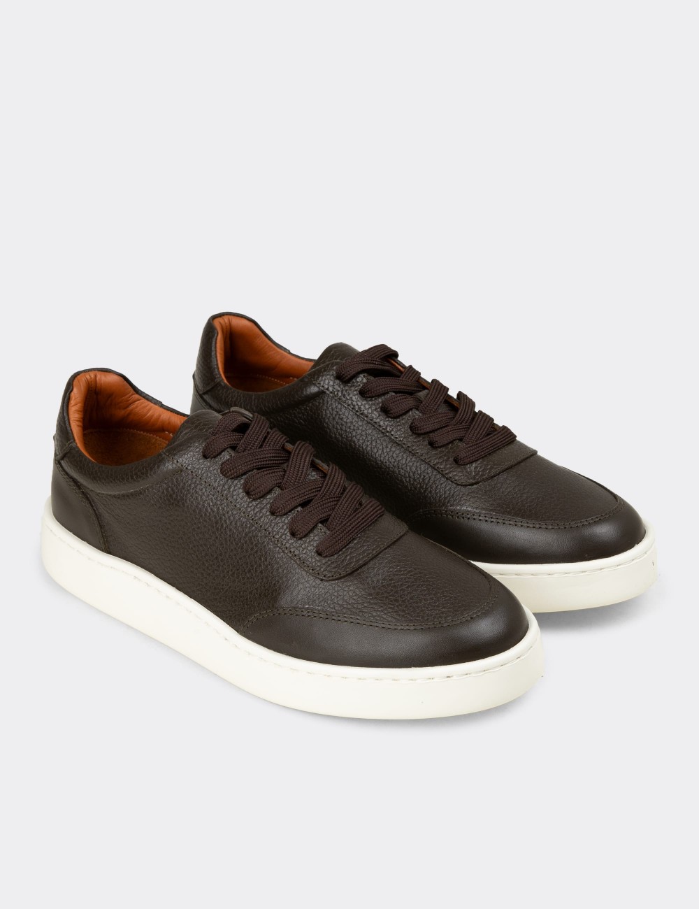 Men's Khaki Leather Sneakers - 04406MHAKE01