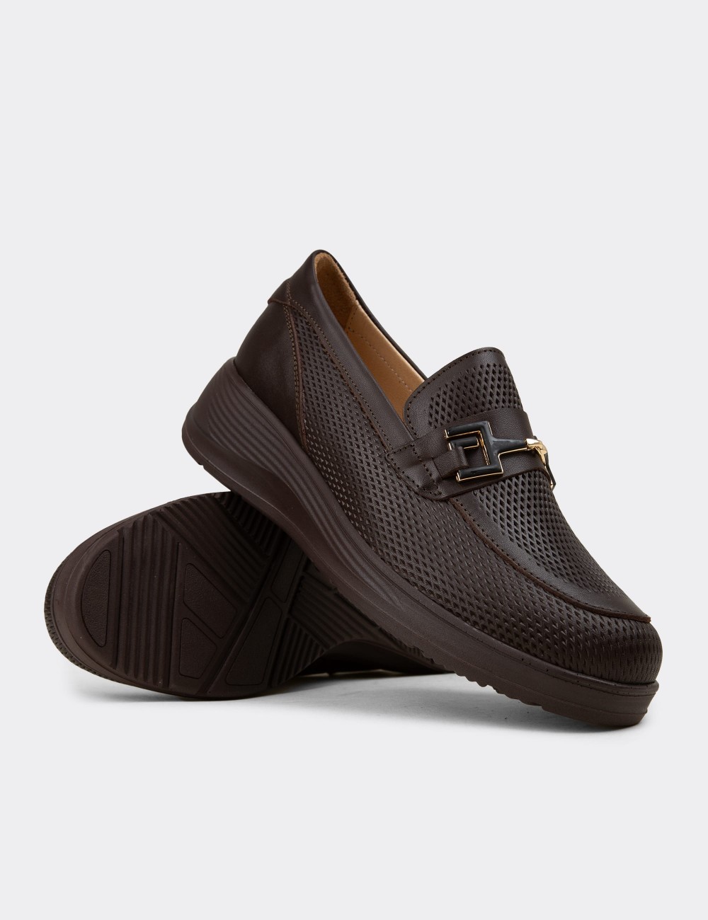 Women's Brown Leather Loafers - N0277ZKHVC01