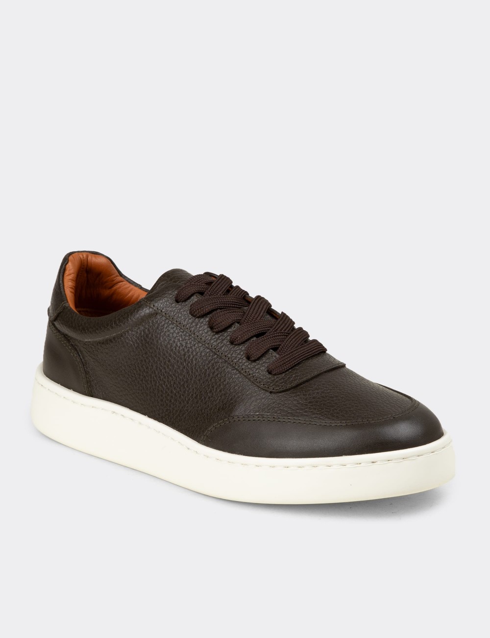 Men's Khaki Leather Sneakers - 04406MHAKE01