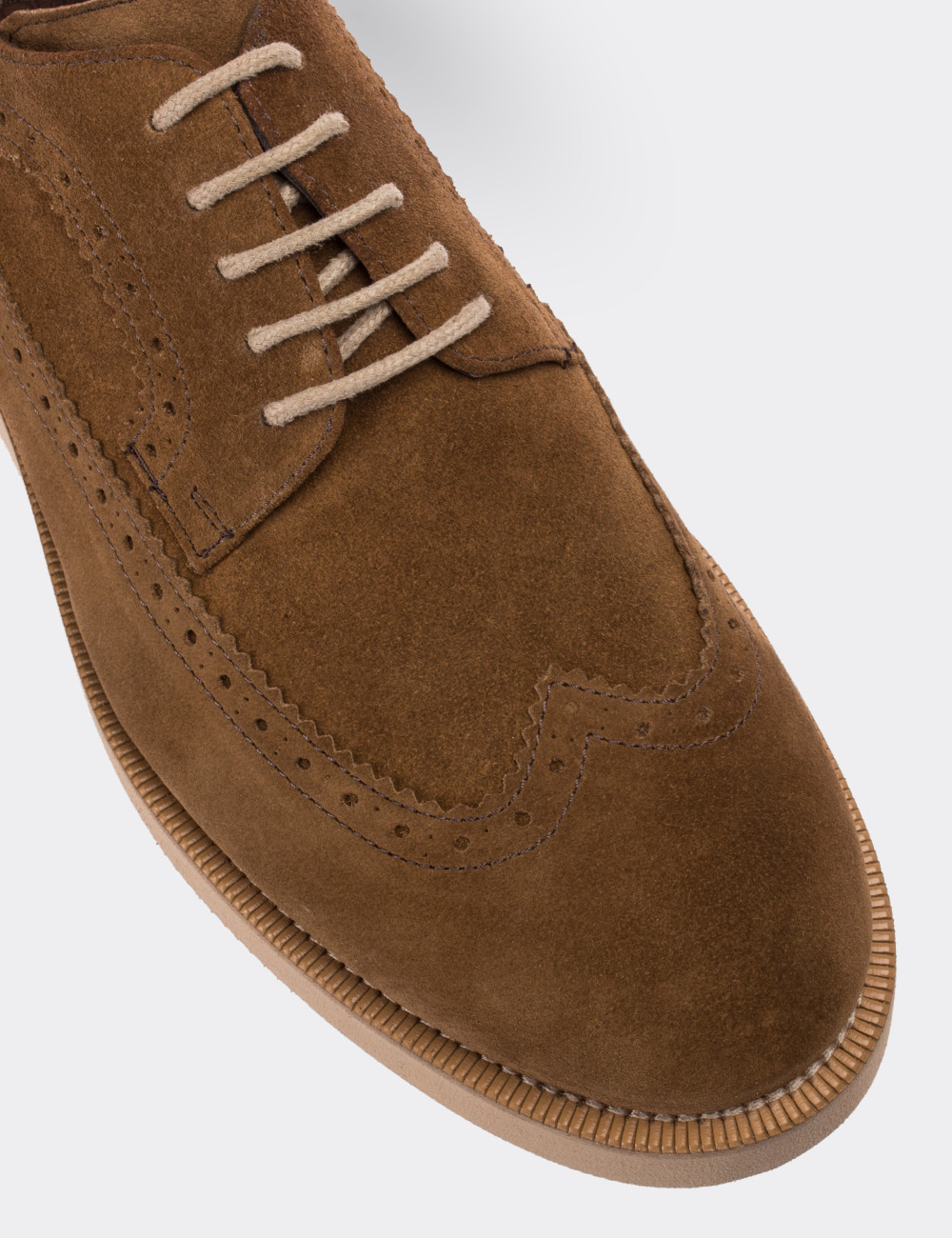 Brown Suede Leather Lace-up Shoes - 01293MKHVE22