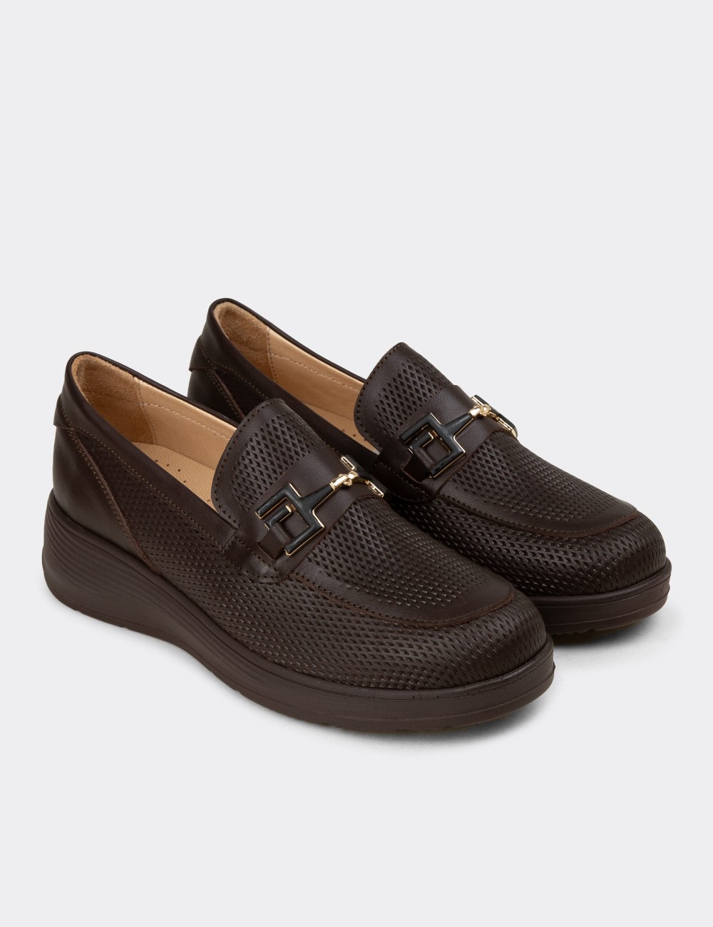 Women's Brown Leather Loafers - N0277ZKHVC01