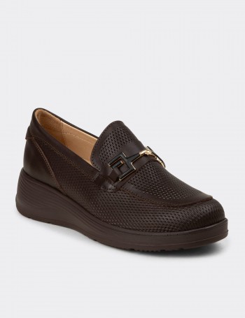 Women's Brown Leather Loafers - N0277ZKHVC01